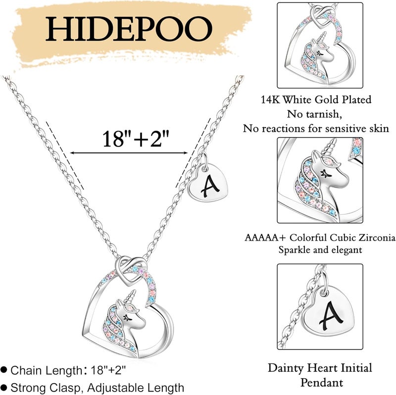 Hidepoo Unicorn Necklace Gifts for Girls Teen Girls Kids - Colorful CZ Heart Pendant Initial Unicorn Necklaces for Girl Jewelry Birthday Gift for Girl Kid - Image 5